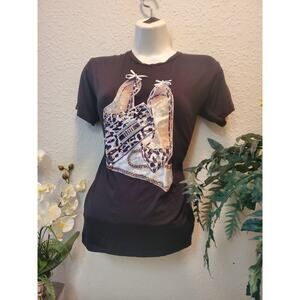 Animal Print Shoe And Bag Logo Black Women’s Medium Shirt Rhinestone Bow
